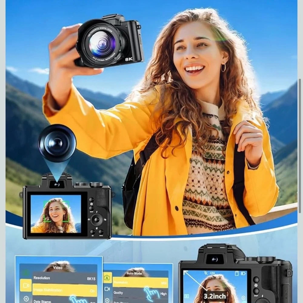 8K Black Digital Camera with Wi-Fi